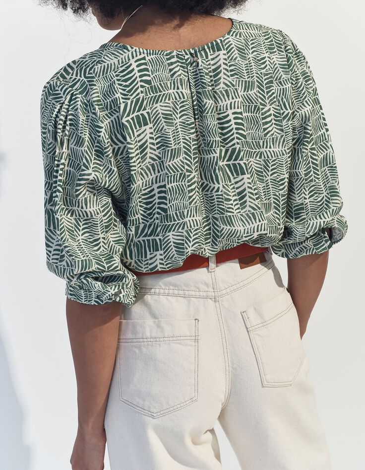 CASSIA - Blouse verte imprim&eacute; tropical chic -2
