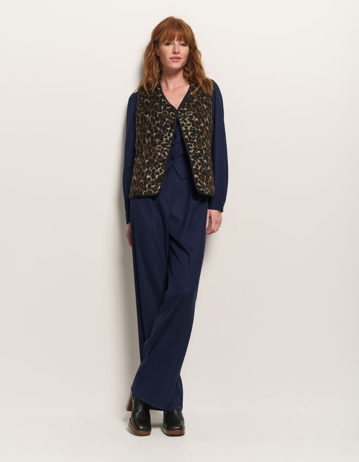 ARIEL - Gilet réversible noir et motif léopard-5