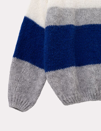 TIARA - Pull bleu tricot effet rayures color block-3