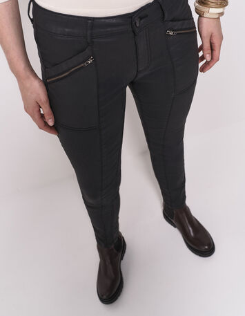 LE JOAN - Jean slim noir 7/8ème enduit esprit motard-5
