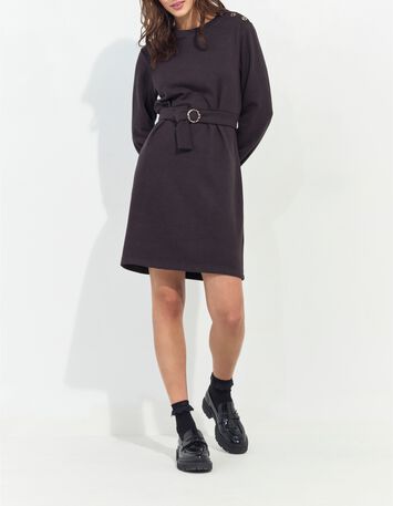 RAVENA - Robe sweat gris fonc&eacute; maille c&ocirc;tel&eacute;e -4