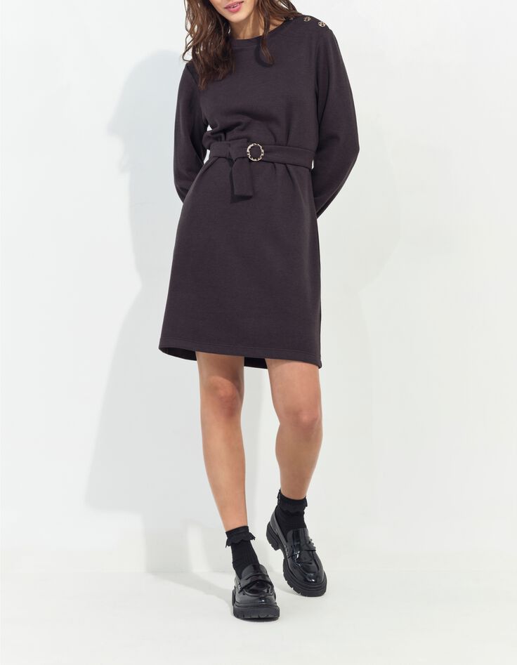 RAVENA - Robe sweat gris fonc&eacute; maille c&ocirc;tel&eacute;e -4