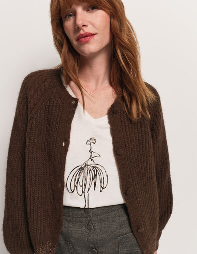 TAHAT - Cardigan marron tricot boutons recouverts - One Step
