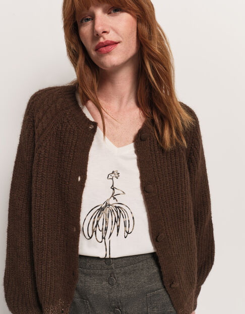 TAHAT - Cardigan marron tricot boutons recouverts - One Step