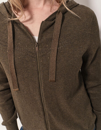 TARA - Cardigan kaki zippé à capuche-4