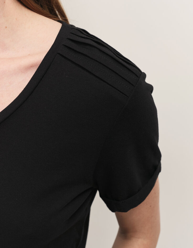 MITYA - T-shirt noir détails plis aux épaules-4