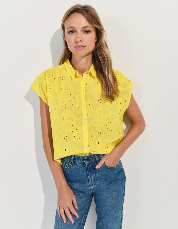 COATI - Chemise jaune broderie anglaise ton sur ton -2