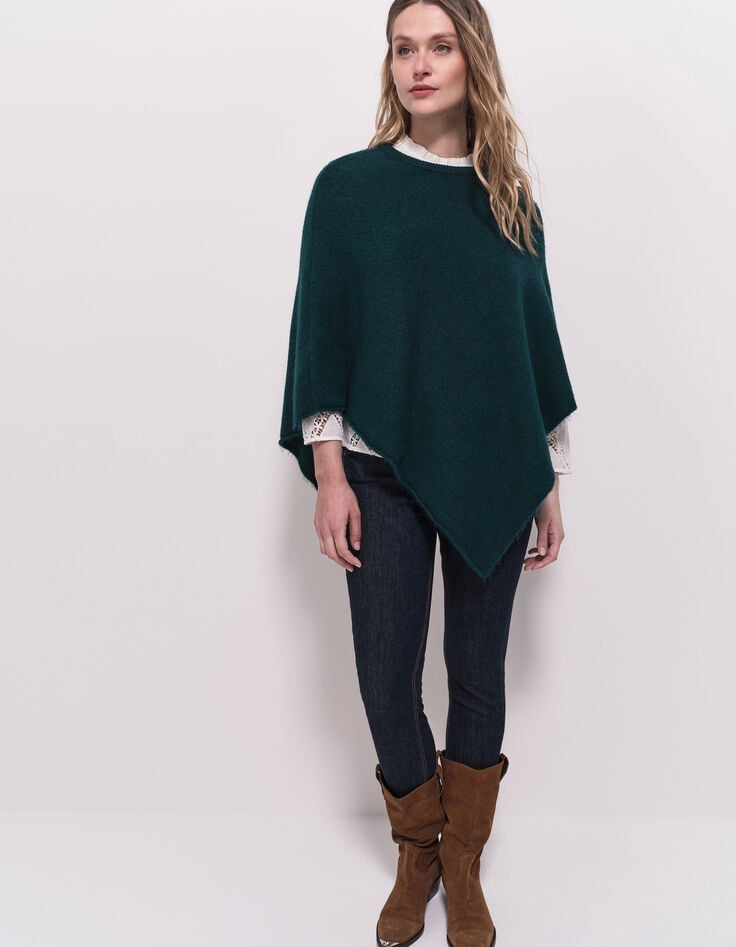ALAMO - Poncho vert tricot col rond-5 ALAMO - Poncho vert tricot col rond-5