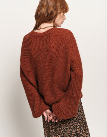 TREFLE - Cardigan marron tricot réversible devant/dos-3