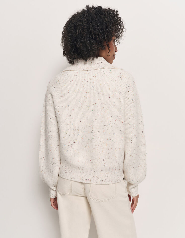 TSUGA - Cardigan écru tricot doupions multico col châle-3 TSUGA - Cardigan écru tricot doupions multico col châle-3