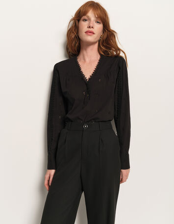 CLOE - Blouse noire coton bio broderie anglaise-1