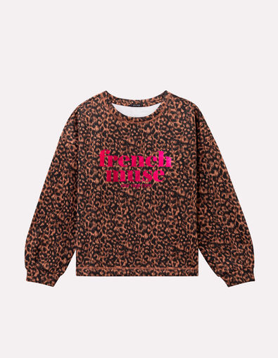 MIDI - Sweat noir léopard à message métallisé - One Step