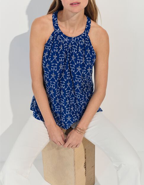 CORTES - Top bleu coton bio broderies all-over  - One Step