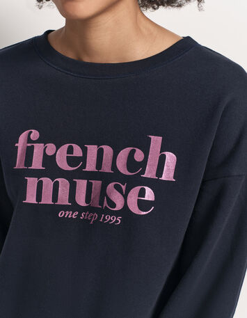MIDI - Sweat marine à message métallisé-4