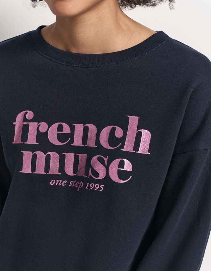 MIDI - Sweat marine à message métallisé-4 MIDI - Sweat marine à message métallisé-4