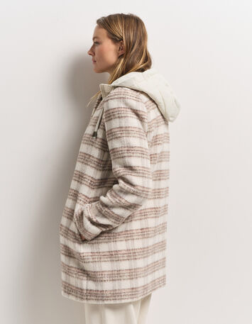 DATCHA - Manteau 2-en-1 beige motif carreaux et doudoune-3