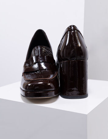 O.SIRIA - Mocassins marron cuir verni effet python-2