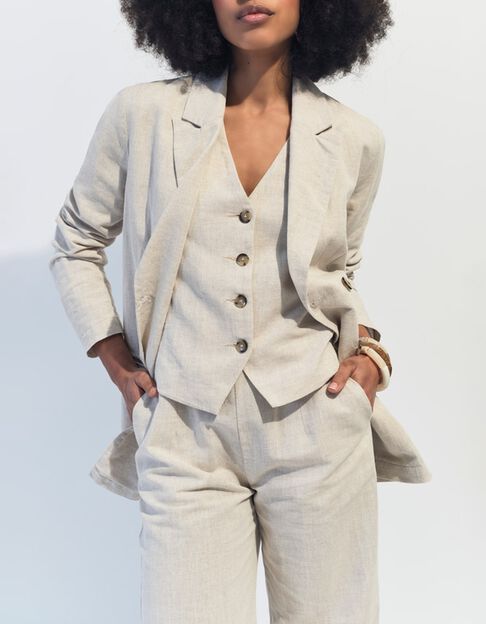 VITORIA - Veste de costume beige chin&eacute; en lin et coton  - One Step