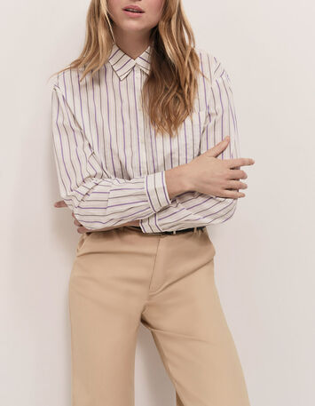 CELESTE - Chemise écrue popeline à motif rayures glycine-3