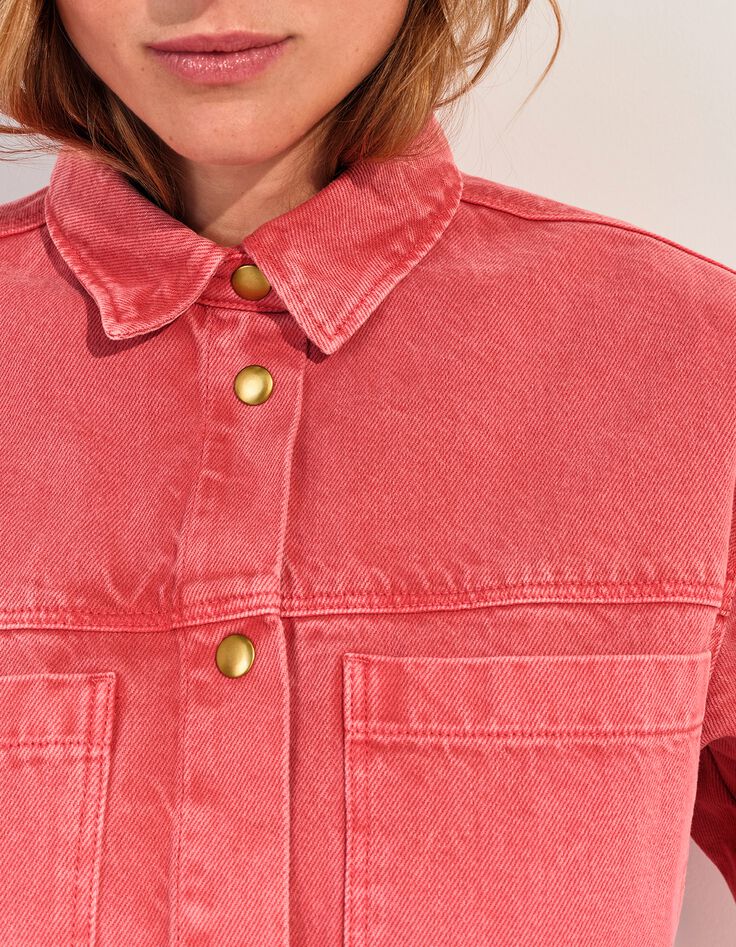 DULCE - Surchemise en jean rose waterless maxi poches -9