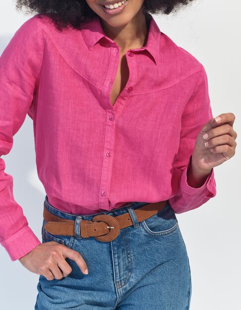 CARMEN - Chemise rose toile de lin certifi&eacute; surteint  - One Step