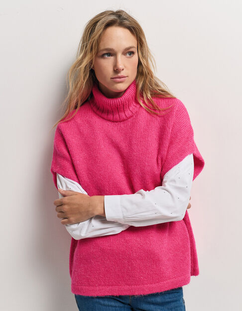 ANDRAS - Poncho rose tricot col montant - One Step