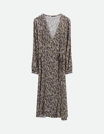 REACHY - Robe longue beige à imprimé zèbre abstrait-5