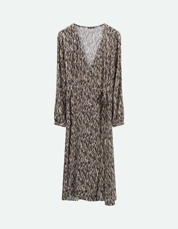 REACHY - Robe longue beige à imprimé zèbre abstrait-5