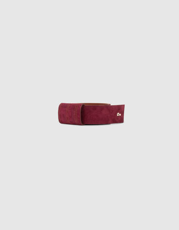 ALPERTON - Ceinture grenat en cuir velours sans boucle-1