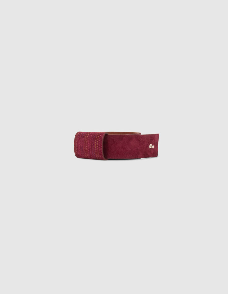 ALPERTON - Ceinture grenat en cuir velours sans boucle-1