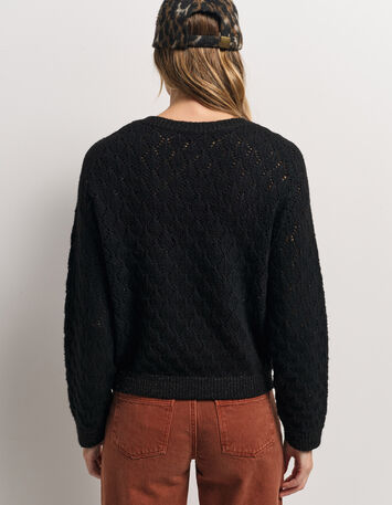 TACEY - Pull noir tricot ajouré réversible devant/dos-3