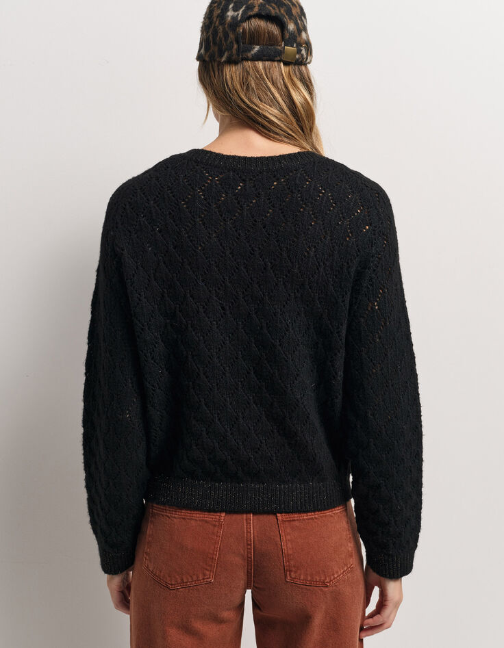 TACEY - Pull noir tricot ajouré réversible devant/dos-3