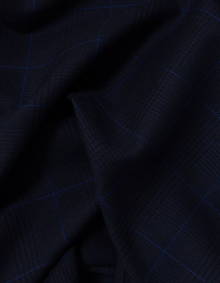 JACOU - Jupe courte de tailleur marine motif carreaux et volant-4