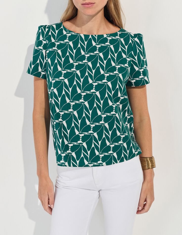 COPAL - Top vert imprim&eacute; feuillage arty -7