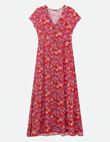 ROMARIA - Robe midi rouge imprimé floral d'été -7