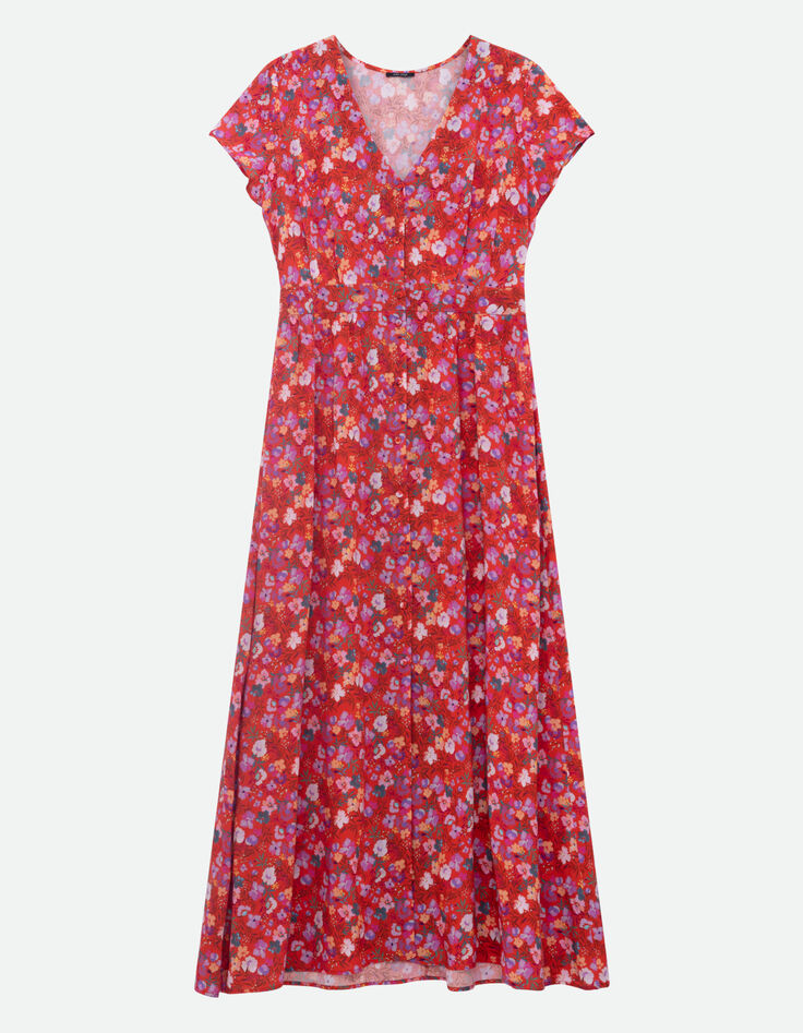 ROMARIA - Robe midi rouge imprimé floral d'été -7