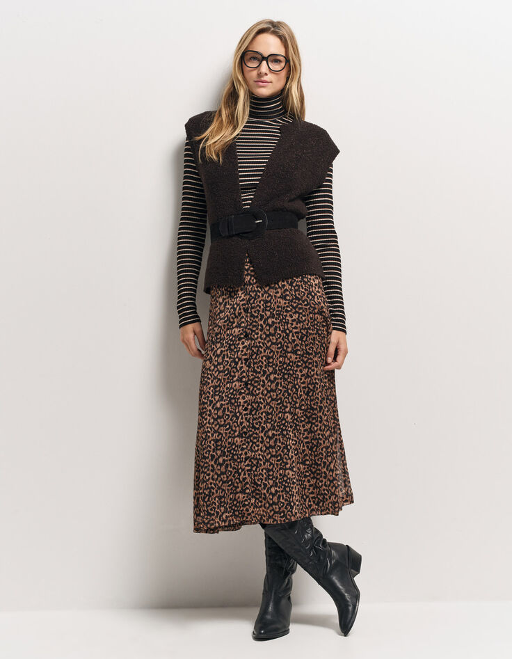 TESSA - Cardigan marron tricot bouclette sans manches-7