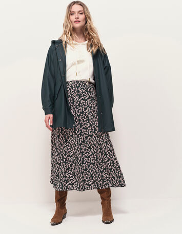 JACA - Jupe midi verte imprimé minimaliste floral-1