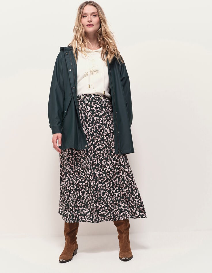JACA - Jupe midi verte imprimé minimaliste floral-1 JACA - Jupe midi verte imprimé minimaliste floral-1
