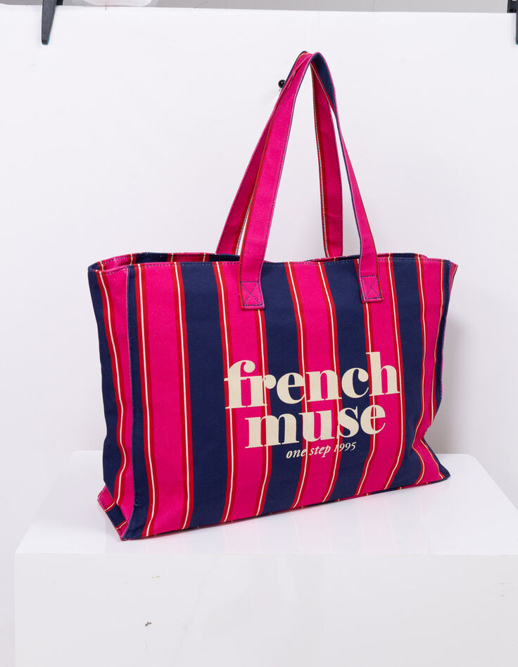 French Muse - Sac week-end &agrave; rayures bleu et rose-2