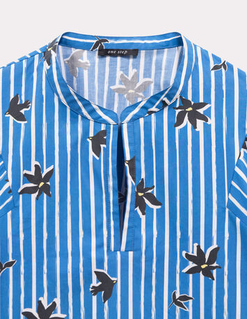 CESARIA - Blouse bleue imprim&eacute; rayures printani&egrave;res-2