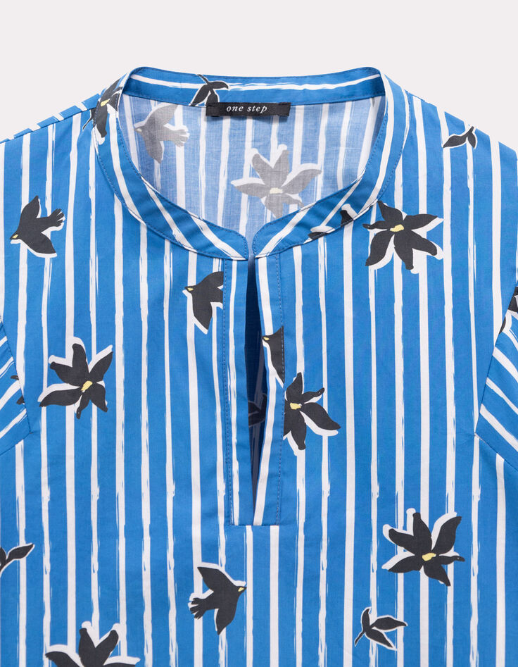 CESARIA - Blouse bleue imprim&eacute; rayures printani&egrave;res-2