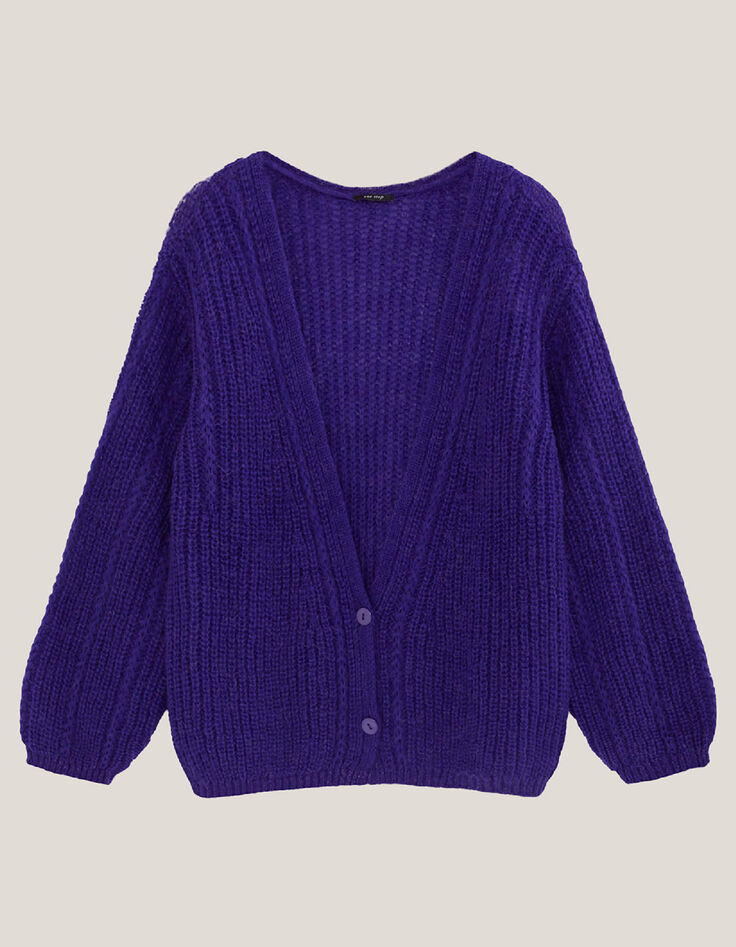 TIM  - Cardigan purple tricot &agrave; encolure V profonde-6