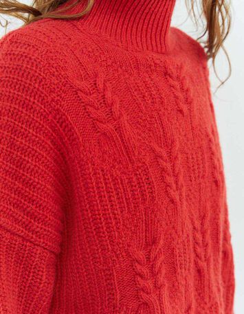 TENERIFE - Pull rouge en tricot fantaisie-4