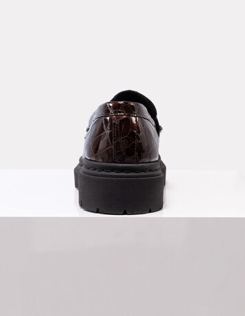 O.MAYA - Mocassins marron cuir verni embossé croco-5