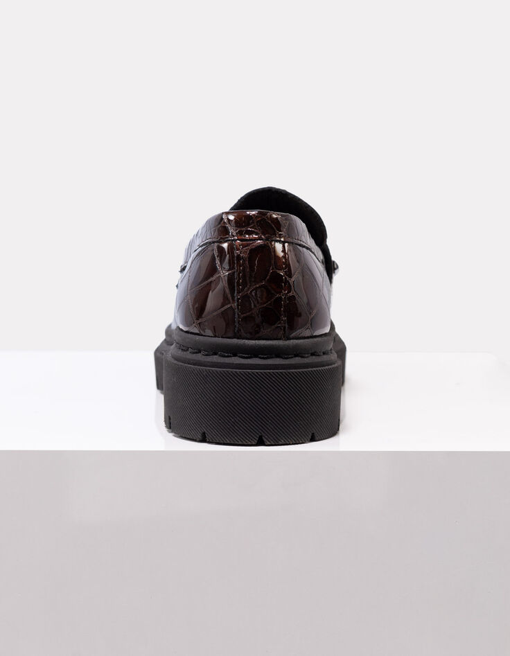 O.MAYA - Mocassins marron cuir verni embossé croco-5