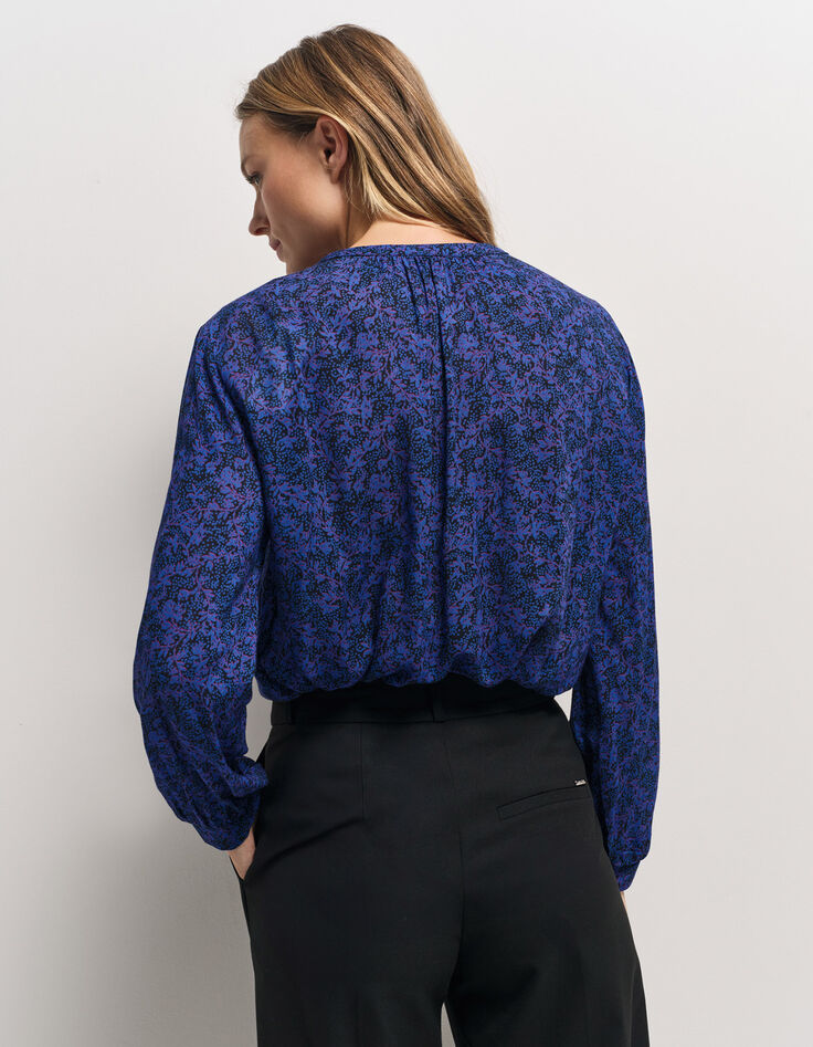 CHARLEY - Blouse marine imprim&eacute; floral pois-3