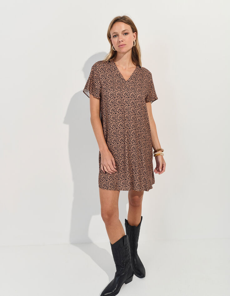 REKO - Robe beige Lenzing™ Ecovero™ imprimé micro léopard -2