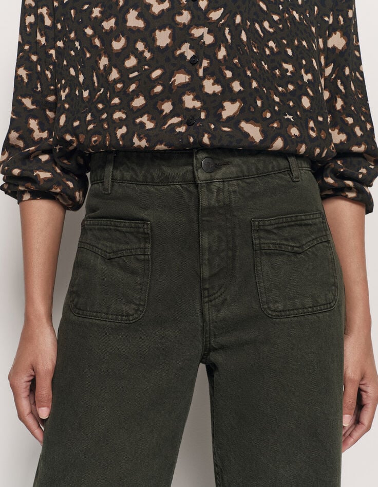 LE HAILEY - Jean flare kaki surteint poches plaquées-4 LE HAILEY - Jean flare kaki surteint poches plaquées-4
