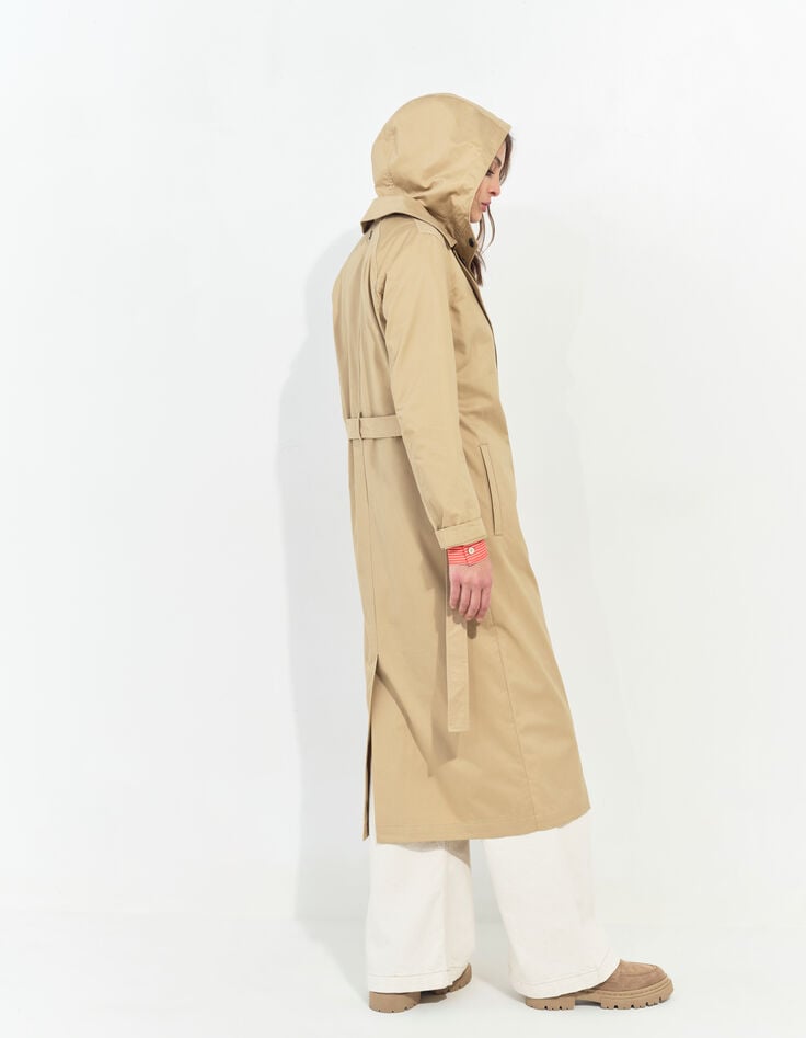 DAYLA - Trench beige coton bio capuche amovible -4